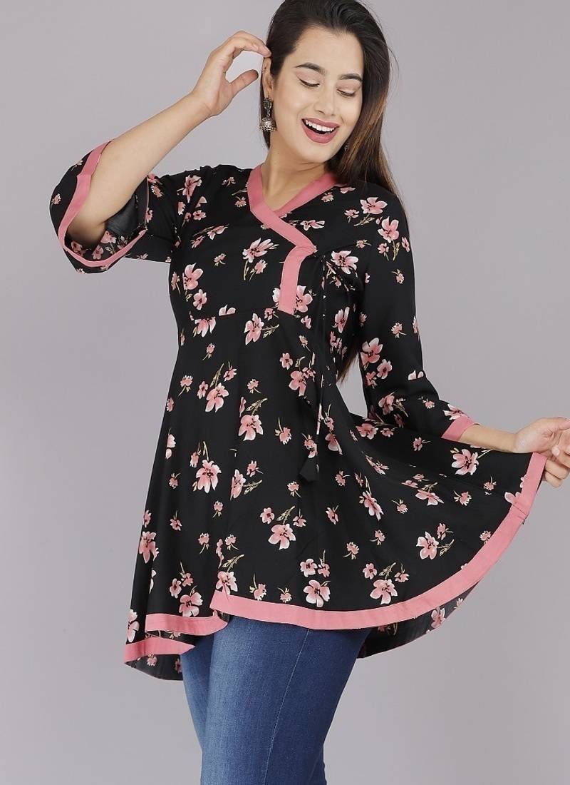 Black Crepe printed topper