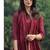 Maroon Cotton solid kurti with pant and dupatta set