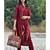 Maroon Cotton solid kurti with pant and dupatta set