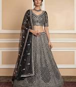 black sequins embroidered net lehenga set choli with dupatta