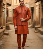 Orange zari sequence embroidery work for men's kurta