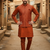 Orange zari sequence embroidery work for men's kurta