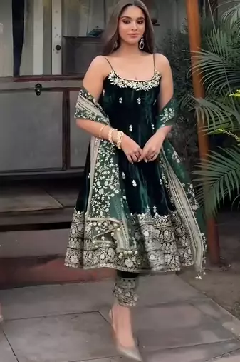 Green vichitra silk embroidery party wear suit set
