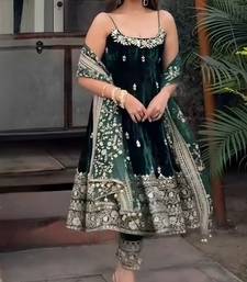 Green vichitra silk embroidery party wear suit set