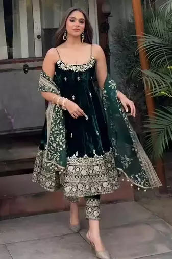 Green vichitra silk embroidery party wear suit set