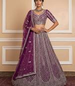 wine sequins embroidered net lehenga set choli with dupatta