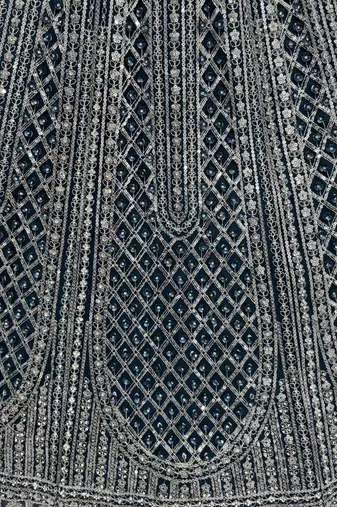 blue sequins embroidered net party lehenga set choli with dupatta