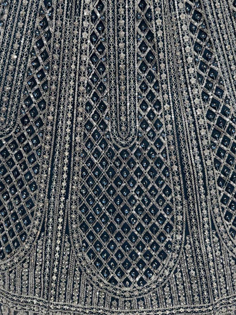 blue sequins embroidered net party lehenga set choli with dupatta