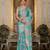 sea green chinon digital print with mirror saree with blouse