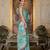 sea green chinon digital print with mirror saree with blouse