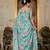 sea green chinon digital print with mirror saree with blouse