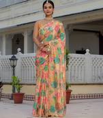 multicolor chinon digital print with mirror saree with blouse