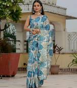 morpich chinon digital print with mirror saree with blouse