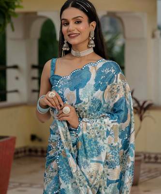 morpich chinon digital print with mirror saree with blouse 4
