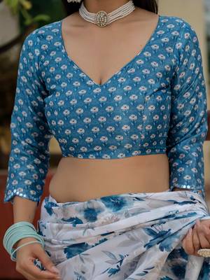 morpich chinon digital print with mirror saree with blouse 5