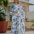 blue chinon digital print with mirror saree with blouse