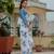 blue chinon digital print with mirror saree with blouse