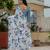 blue chinon digital print with mirror saree with blouse
