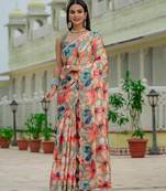 multicolor chinon digital print with mirror saree with blouse