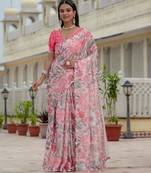 multicolor chinon digital print with mirror saree with blouse