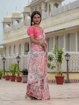 multicolor chinon digital print with mirror saree with blouse 2