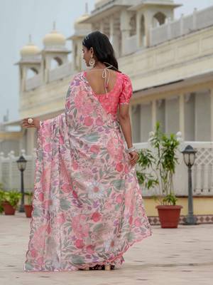 multicolor chinon digital print with mirror saree with blouse 5