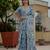 sky blue chinon digital print with mirror saree with blouse