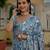sky blue chinon digital print with mirror saree with blouse