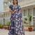 navy blue chinon digital print with mirror saree with blouse