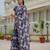 navy blue chinon digital print with mirror saree with blouse