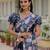 navy blue chinon digital print with mirror saree with blouse