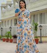 multicolor chinon digital print with mirror saree with blouse