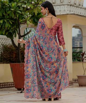 multicolor chinon digital print with mirror saree with blouse 5