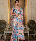 multicolor chinon digital print with mirror saree with blouse