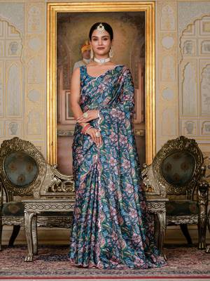 morpich chinon digital print with mirror saree with blouse 1