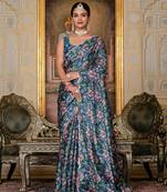 morpich chinon digital print with mirror saree with blouse