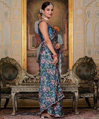 morpich chinon digital print with mirror saree with blouse 2