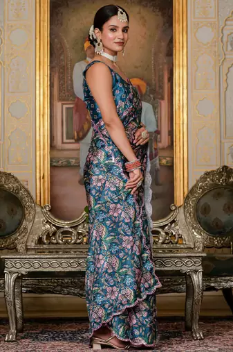 morpich chinon digital print with mirror saree with blouse