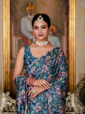 morpich chinon digital print with mirror saree with blouse 4