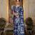 navy blue chinon digital print with mirror saree with blouse