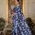 navy blue chinon digital print with mirror saree with blouse
