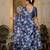 navy blue chinon digital print with mirror saree with blouse