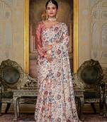 multicolor chinon digital print with mirror saree with blouse