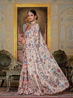 multicolor chinon digital print with mirror saree with blouse 3