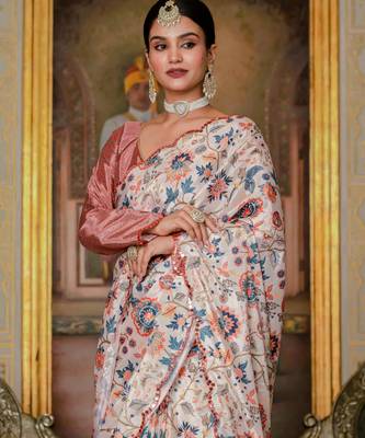 multicolor chinon digital print with mirror saree with blouse 4