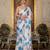 blue chinon digital print with mirror saree with blouse