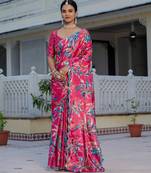 rani pink chinon digital print with mirror saree with blouse