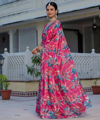 rani pink chinon digital print with mirror saree with blouse 3