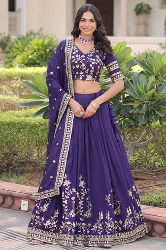  purple embroidered silk lehenga set choli with dupatta