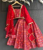Red printed cotton lehenga set